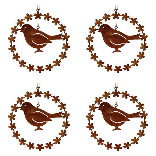 4PK LVD Hanging Bird Rust Wreath Home/Garden Decor 13.5x14cm - Brown
