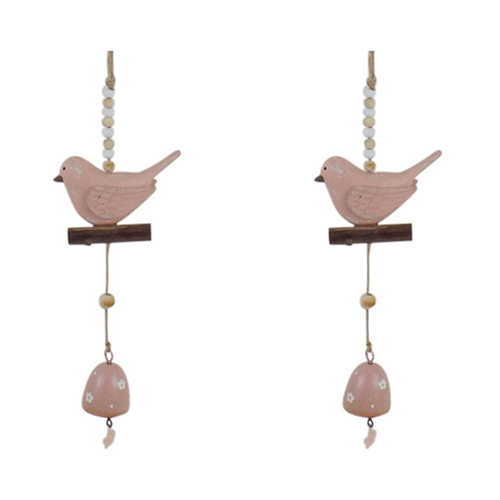 2PK LVD Metal 30cm Hanging Bird Bell Home/Garden Decor - Pink