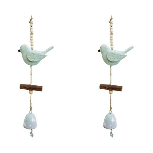 2PK LVD Metal 30cm Hanging Bird Bell Home/Garden Decor - Pale Blue