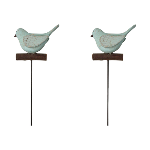 2PK LVD Metal 39cm Pot Stake Decorative Ornament Bird Blue