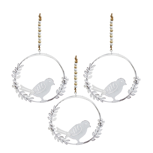 3PK LVD Hanging Bird In Wreath Home/Garden Decor 14x13cm - Silver