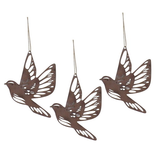 3PK LVD Hanging Bird Rust Small Home/Garden Decor 15x16cm - Brown