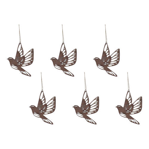 6PK LVD Hanging Bird Rust Small Home/Garden Decor 15x16cm - Brown