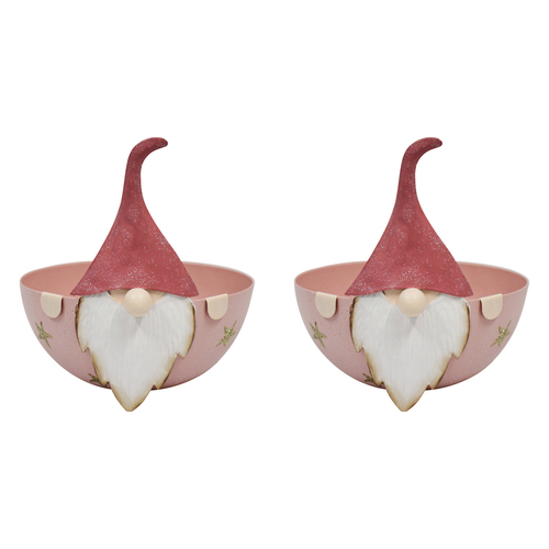 2PK LVD 16x15cm Metal Santa Bowl Large Home Xmas Decor - Pink