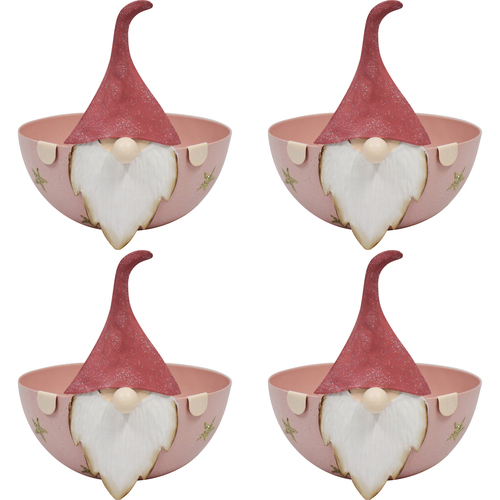 4PK LVD 16x15cm Metal Santa Bowl Large Home Xmas Decor - Pink