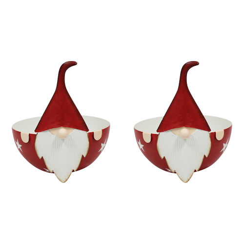 2PK LVD 16x15cm Metal Gnome Bowl Home/Living Room Decor - Red