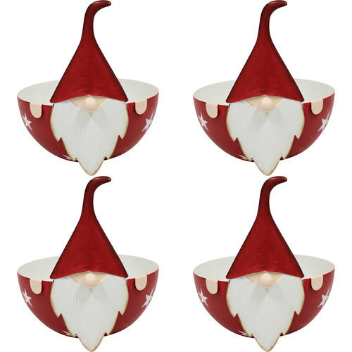4PK LVD 16x15cm Metal Gnome Bowl Home/Living Room Decor - Red