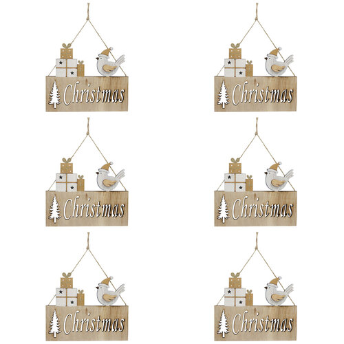 6PK LVD Wooden Christmas Sign w/ String Home Decor 17.5x14.5cm