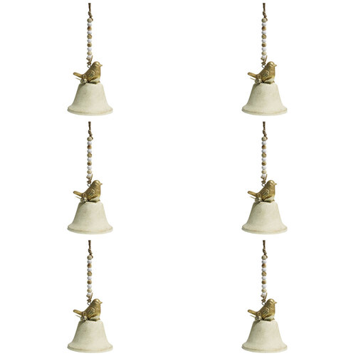 6PK LVD Metal/Wood Bell Bird Home Hanging Decor 8.5cm - Beige/Gold