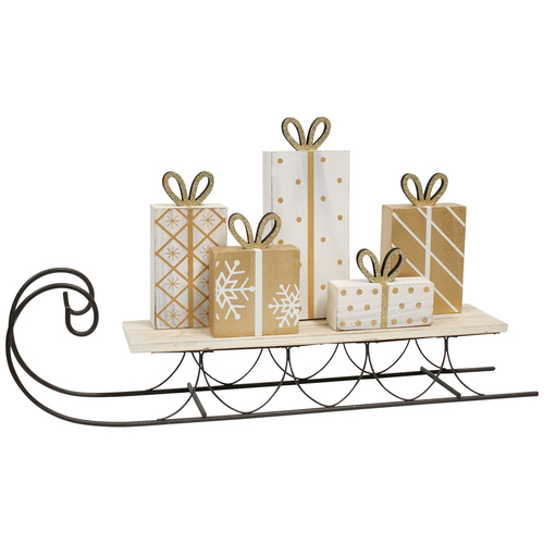 LVD Metal/Wood Sleigh Gift Box Lrg Christmas Decoration 41cm