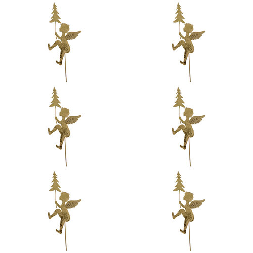6PK LVD Metal Cherub Tree Pot Stake Christmas Decor 57cm - Gold