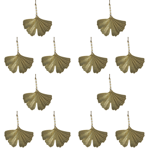 12PK LVD 15x10cm Metal Gingko Hanging Home Christmas Decor - Gold