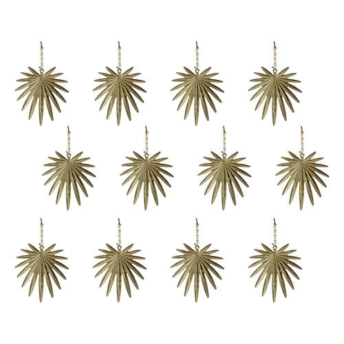12PK LVD Hang Palm Metal Ornament Home Decor 16cm Gold