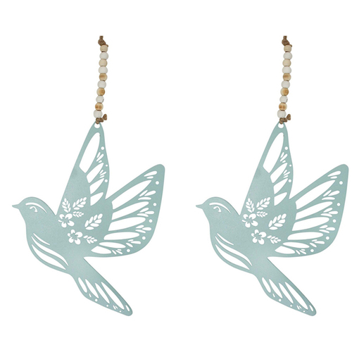 2PK LVD Metal/Beads 16cm Bird In Flight Hanging Decor - Blue