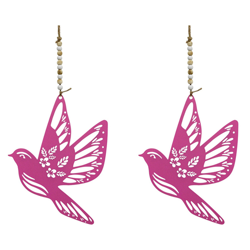 2PK LVD Metal/Beads 16cm Bird In Flight Hanging Decor - Fuchsia