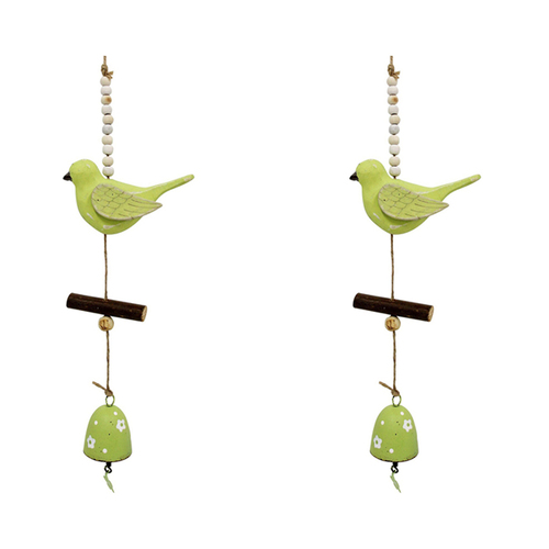 2PK LVD Metal/MDF/Beads 30cm Hanging Bird Bell Decorative Ornament - Apple