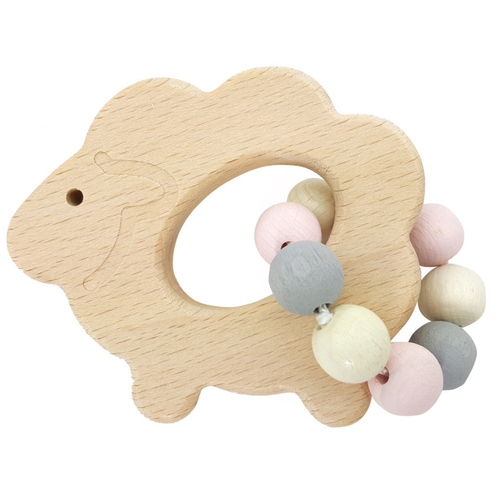 Hess Spielzeug Wooden 9.5cm Rattle Sheep Baby 0m+ Natural Pink