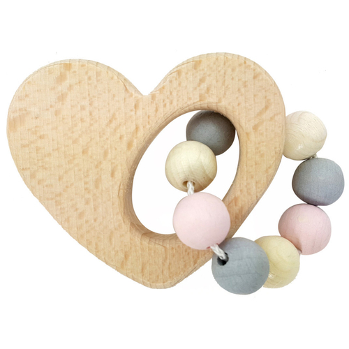 Hess Spielzeug Wooden 9.5cm Rattle Heart Baby 0m+ Natural Pink