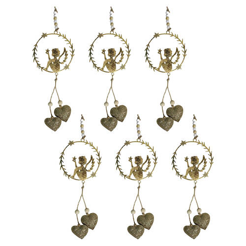 6PK LVD Metal/Beads Hanger Fairy Hanging Ornament 42cm - Gold