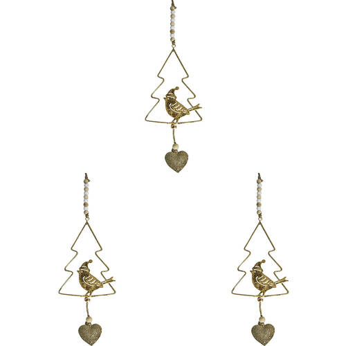 3PK LVD Metal/Beads Hanger Treebird Hanging Ornament 33cm - Gold