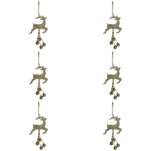 6PK LVD Metal Reindeer w/ Bell Hanger Christmas Decoration 31x10.5cm - Gold
