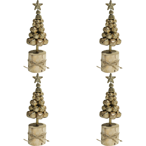 4PK LVD 22x7cm Metal Xmas Tree Bell on Stump Home/Tabletop Decor - Gold
