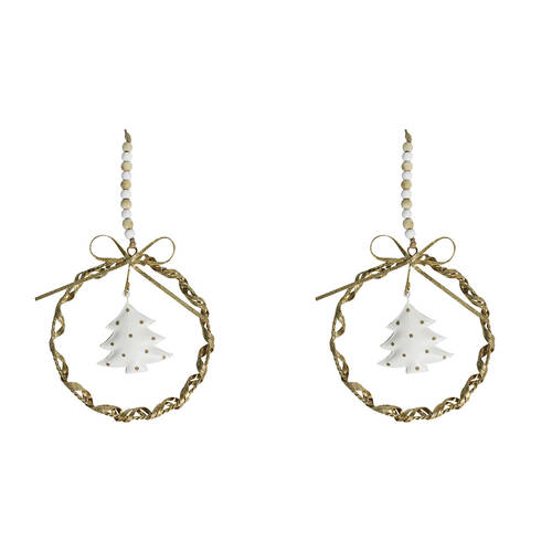 2PK LVD Metal Beaded Twist Wreath Tree Decoration Small 13x11.5x1cm Gold