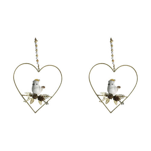 2PK LVD Heart w/ Bird Christmas Hanging Ornament 16cm - Gold/White