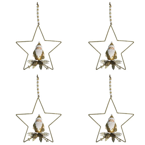 4PK LVD Metal Star Santa Hanger Christmas Decoration 18x17cm - Gold