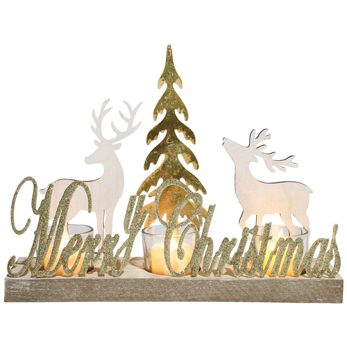 LVD Metal/MDF Merry Christmas Tealight Xmas Decoration - Gold