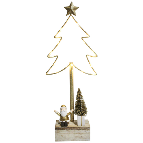 LVD Metal/MDF Santa Tall Xmas Tree w/ Led 39cm - Gold