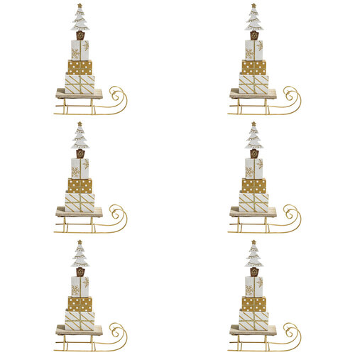 6PK LVD Metal/MDF Sleigh Xmas Present Stack Christmas Decoration 21cm