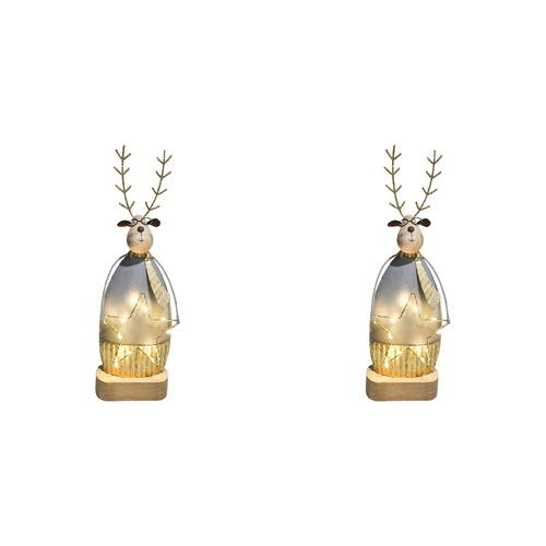 2PK LVD Metal/MDF Rustic Reindeer w/ Star Light 31x10.5cm