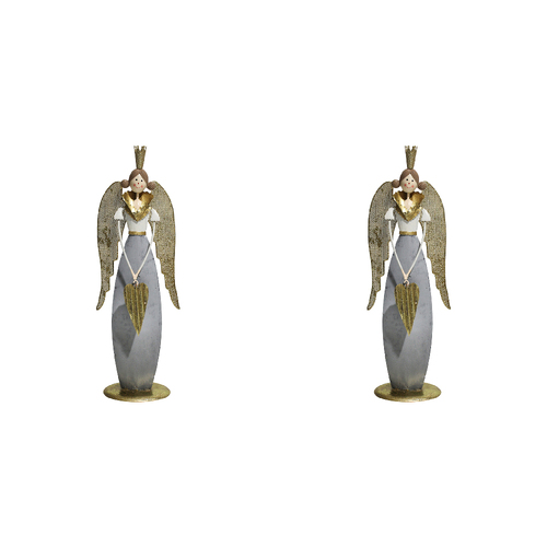 2PK LVD Metal/MDF Rustic Angel w/ Heart Christmas Decor 34.5cm