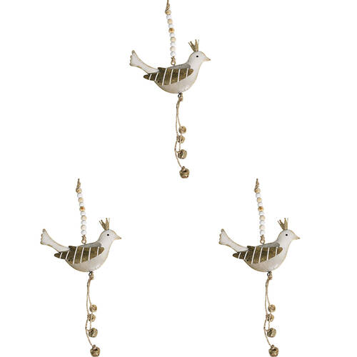3PK LVD Hanging Angelic Bird Metal/Beads Ornament Decor 28cm