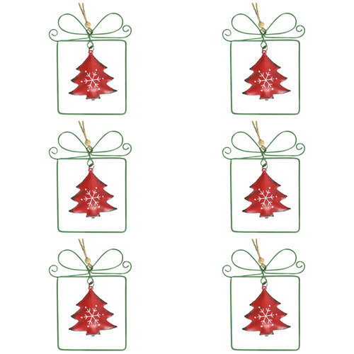 6PK LVD Metal/Beads Xmas Tag Christmas Decoration 10x8.5cm - Green/Red