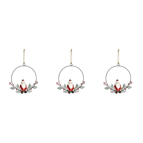 3PK LVD Santa Wreath Christmas Decoration 16x16cm - Red/Green