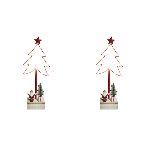 2PK LVD 39x14cm Metal/MDF Santa Tree w/ LED Home Decor - Red