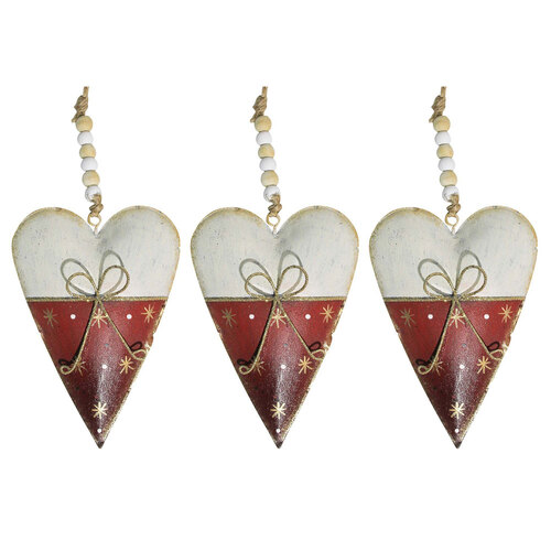 3PK LVD Gold Bow Christmas Heart Metal/Beads Hanging Ornament 11cm