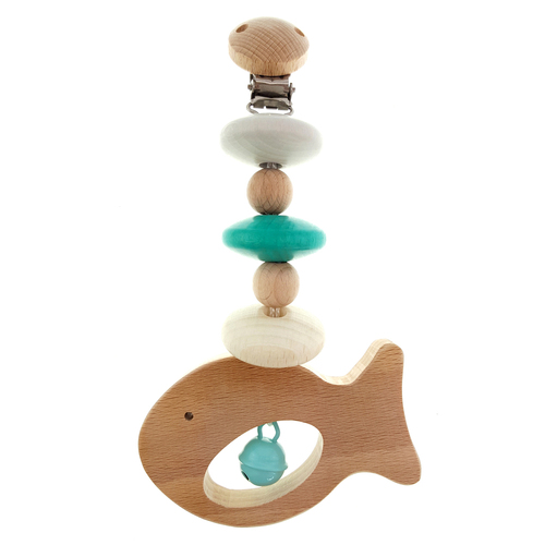 Hess Spielzeug Wooden Hanger Fish For Pram Baby 0m+ Natural Turquoise