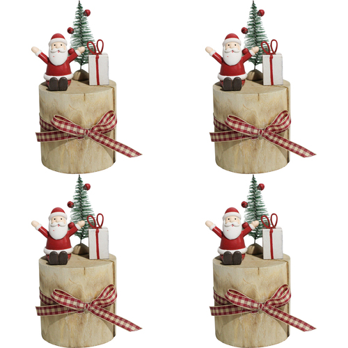 4PK LVD 17x9cm MDF Santa On Xmas Stump Figurine Home Decor