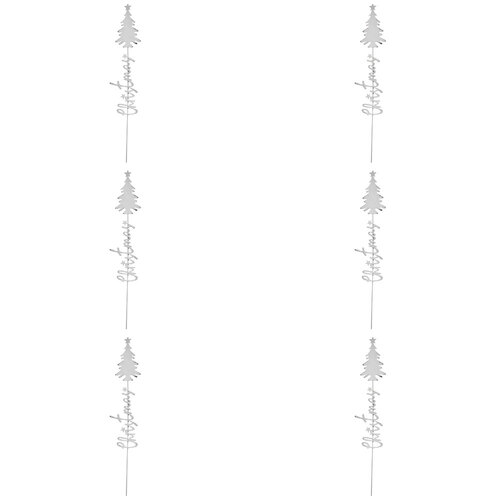 6PK LVD Metal Xmas Tree Pot Spike Christmas Decoration 54cm - White