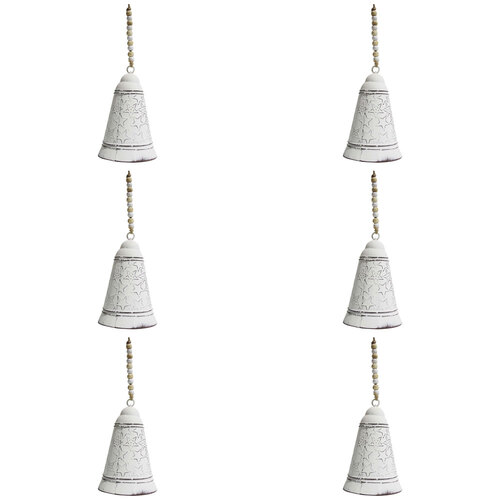 6PK LVD Metal Bell Christmas Star Home Hanging Decor 11.5cm - White