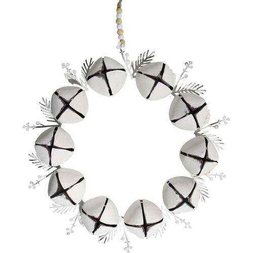 LVD Xmas Wreath Bells Metal/Beads Hanging Ornament Large - White