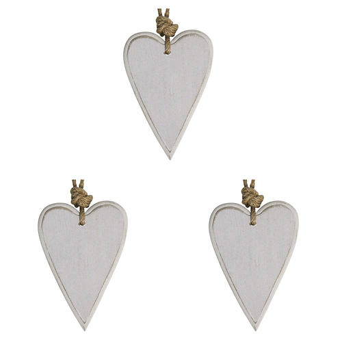3PK LVD Metal/Jute 11cm Home Decorative Hanging Heart Ornament Small - White