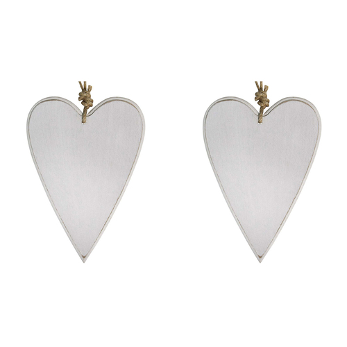 2PK LVD Metal/Jute 19.5cm Home Decorative Hanging Heart Ornament Large - White