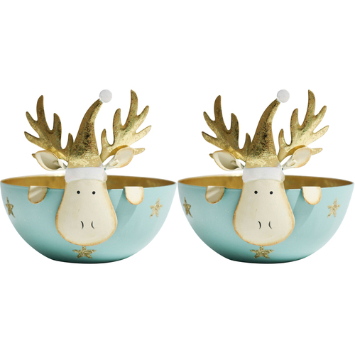 2PK LVD 15x15cm Metal Rudolf Bowl Large Home Xmas Decor - Aqua