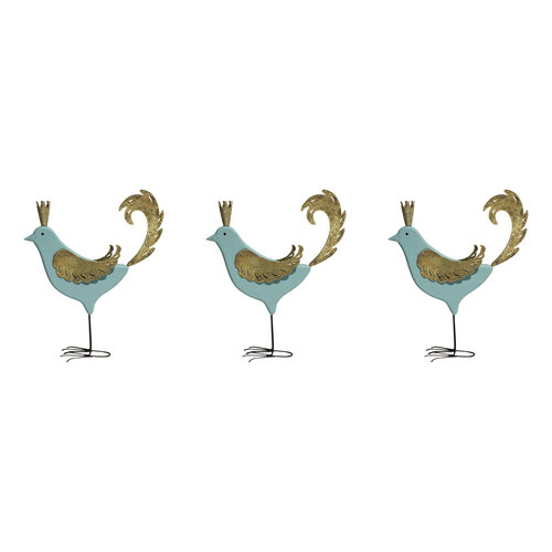 3PK LVD Metal Fantasy Bird Aqua Christmas Decor 20.5x18cm - Blue/Gold