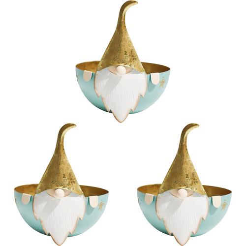 3PK LVD 13x12cm Metal Santa Bowl Small Home Xmas Decor - Aqua