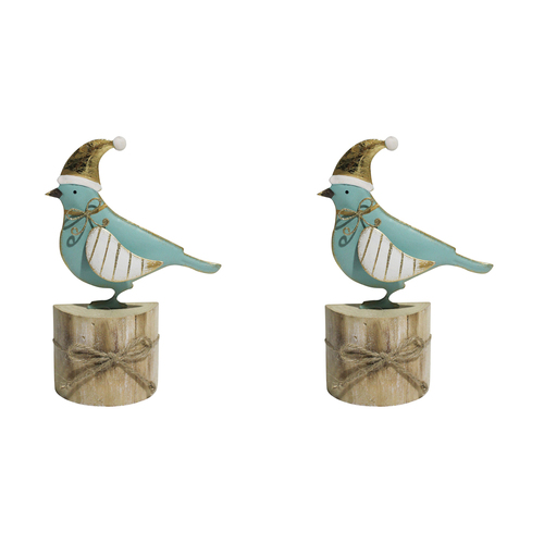 2PK LVD 18x13cm Metal/MDF Bird Home Ornament Decor - Aqua